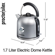 Proctor Silex Electric Dome Kettle, 1.7 Liter Capacity, Temperature Gauge, Stainless Steel, 41035
