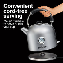 Proctor Silex Electric Dome Kettle, 1.7 Liter Capacity, Temperature Gauge, Stainless Steel, 41035